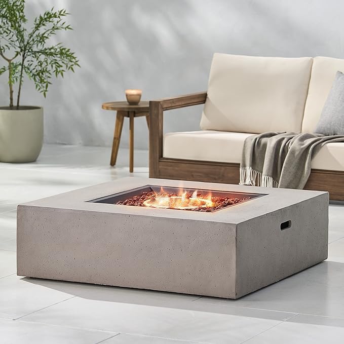 Propane Fire Pit Table, 40 Inch Firepits for Outside, Square Gas Fire Pit for Outside Patio, Propane Fire Table, 50000BTU, Light Grey