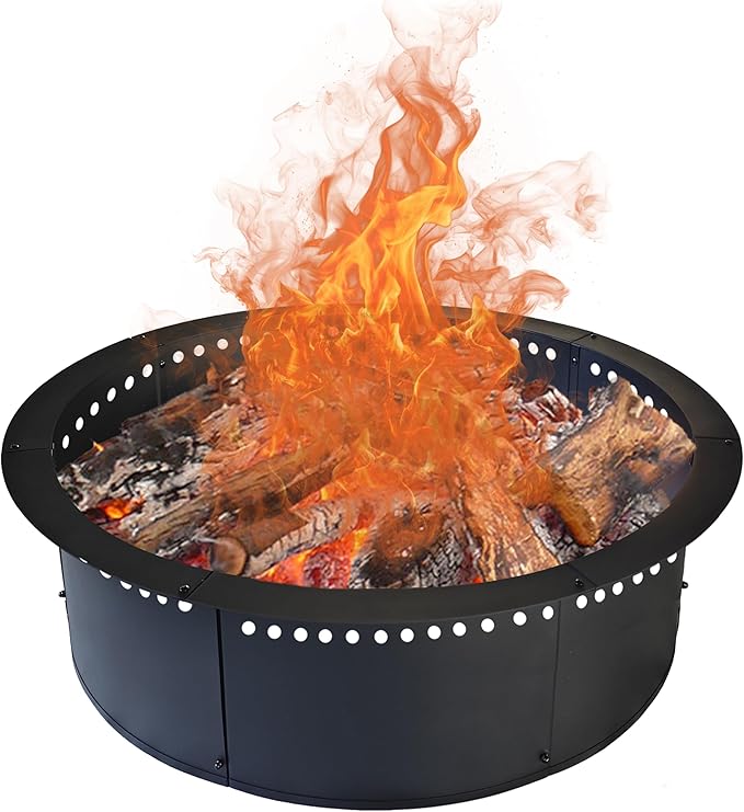 SoulMate Outdoor 64-Inch Outer/60-Inch Inner Fire Pit Ring Smokeless,Duty Solid Metal Steel Round Firepit Rim Insert for DIY Fire Pits, Outdoor Above or In-Ground, Camping Garden Patio Backyard.