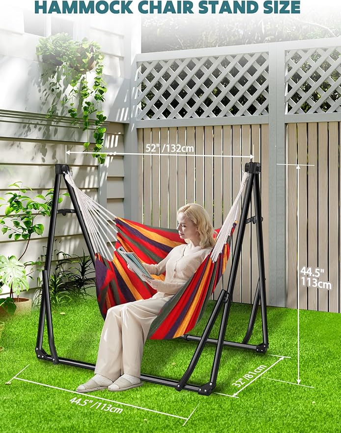 Anyoo 2 in 1 Hammock and Swinging Chair with Collapsible Steel Stand & Carrying Case,Portable & Adjustable,Easy Set Up for Outdoor,Indoor,Porch Swing,Patio,Garden,Camping Trip