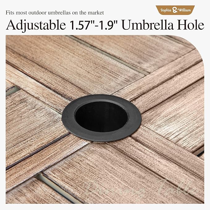Sophia & William 60" Large Outdoor Patio Table for 8, Outdoor Square Metal Dining Table with 1.9" Adjustable Umbrella Hole, All Weather Wrought Iron Furniture Table for Garden Deck, Brown