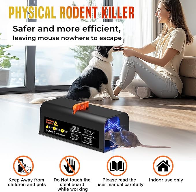 2 Packs Electric Rat Traps Indoor for Home, Electronic Mouse Trap Zapper, Rat Killer with Powerful Voltage, Effective Mouse Zapper for Rats and Mice - No Touch Reusable Rat Zapper to Protect Your Home