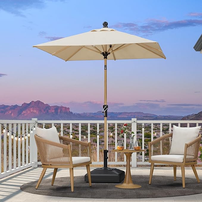 PURPLE LEAF 6' x 6' Square Outdoor Umbrella with Base Outdoor Table Umbrella Aluminum Patio Umbrella with Push Button Tilt & Crank and 8 Ribs Market Umbrella for Pool Backyard Beach, Beige