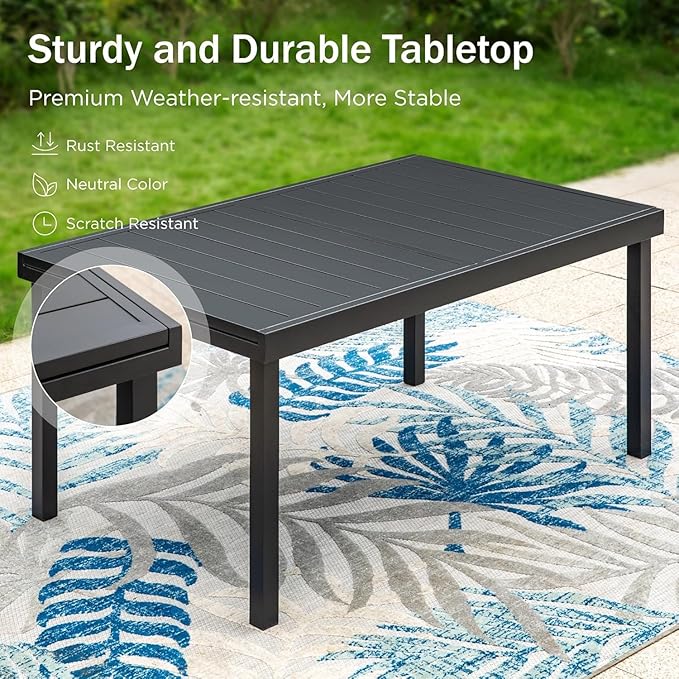 PHI VILLA Expandable Outdoor Dining Table for 6-8, Rectangle Metal Wrought Iron Extendable Table, Large Dining Furniture for Patio, Yard, Porch, Deck