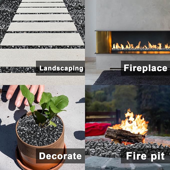 GasSaf Diamonds Fire Glass for Gas or Propane Fire Pit Fireplace & Landscaping 10-Pound 1 inch (Onyx Black Luster)