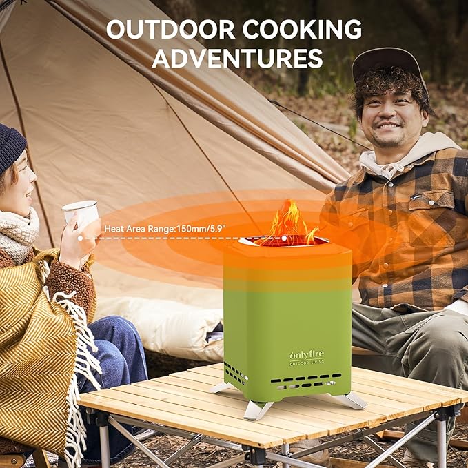 ONLYFIRE OUTDOOR LIVING 2-in-1 Smokeless Fire Pit with Pot Bracket & Carry Bag, 9” Portable Tabletop Fireplace, Wood Burning Mini Camping Stove for Patio Backyard RV Tailgating, Green FP052