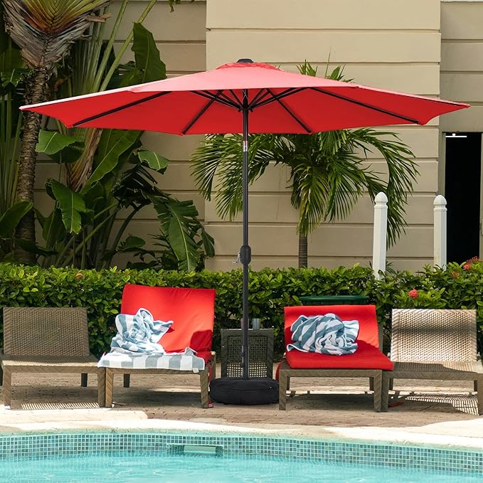 Sundale Outdoor Olefin 5-Year-Non-Fading Patio Umbrella with Sand Bag Umbrella Base, Outdoor Umbrella with Tilt and Crank