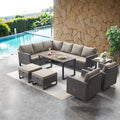 HUMMUH 8 Piece Patio Furniture Set PE Wicker Outdoor Sectional Sofa and Patio Swivel Chairs Outdoor Dining Table Ottomans for Porch,Garden,Backyard,Deck(Brown/Grey)