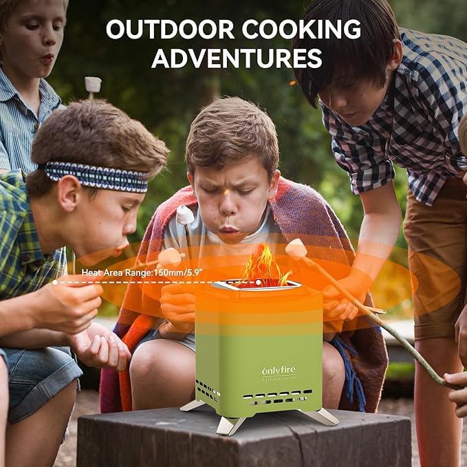 ONLYFIRE OUTDOOR LIVING 2-in-1 Smokeless Fire Pit with Pot Bracket & Carry Bag, Portable Camping Stove, Wood Burning Mini Tabletop Fireplace for Patio Backyard RV Tailgating, Green 7.8", #FP051