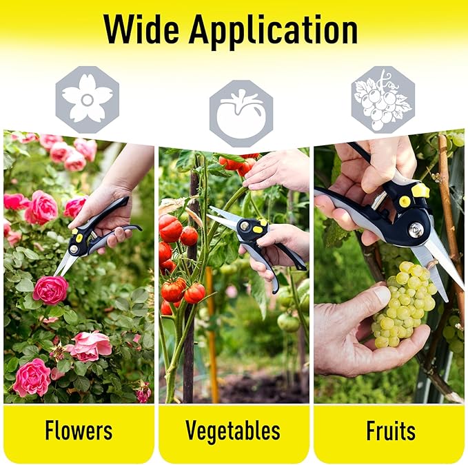 Jardineer Pruning Shears for Gardening, 3Pack Stainless Steel Garden Shears Set include Bypass Hand Pruner, Anvil Pruning Scissor, Pruning Snips for Flowers, Herbs and Small Branches