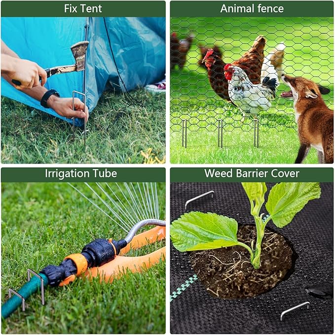 AMAGABELI GARDEN & HOME 6 Inch 50 Pack Galvanized Landscape Staples 11 Gauge Anti-Rust Heavy Duty Garden Staples Plant Cover Stakes U-Shaped Sod Pins Ground Fence Stakes for Weed Barrier Fabric