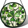 CRISGIF Stained Glass Window Hanging - Ireland Green Lucky Clover Suncatcher for Doors Garden St. Patrick's Day Sun Catchers Decor Mother's Day Birthday for Women Men Mom Nana 9.8 in