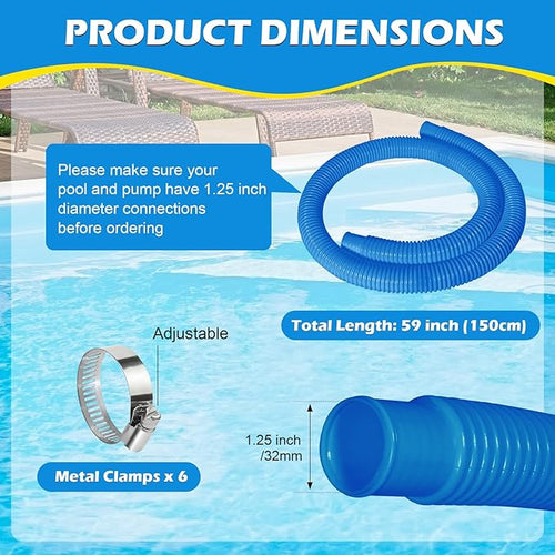 2 Pcs 1.25" Pool Hose, 59" Long Accessory Pool Pump Replacement Hoses, Compatible with All Above Ground Pool Filter Pumps that Use 1 1/4 Diameter Hoses