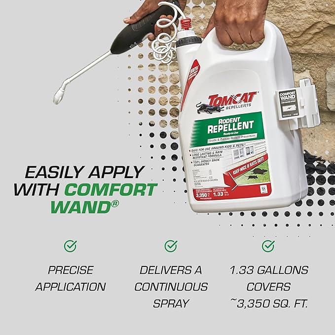 Tomcat Repellents Rodent Repellent Ready-to-Use, For Indoor and Outdoor Mouse and Rat Prevention with Peppermint, Cinnamon and Garlic Essential Oils, 1 gal.