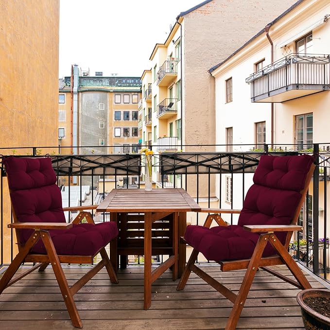 EAGLE PEAK Tufted Outdoor/Indoor High Back Patio Chair Cushions, Set of 2, 46'' x 22'', Red Purple