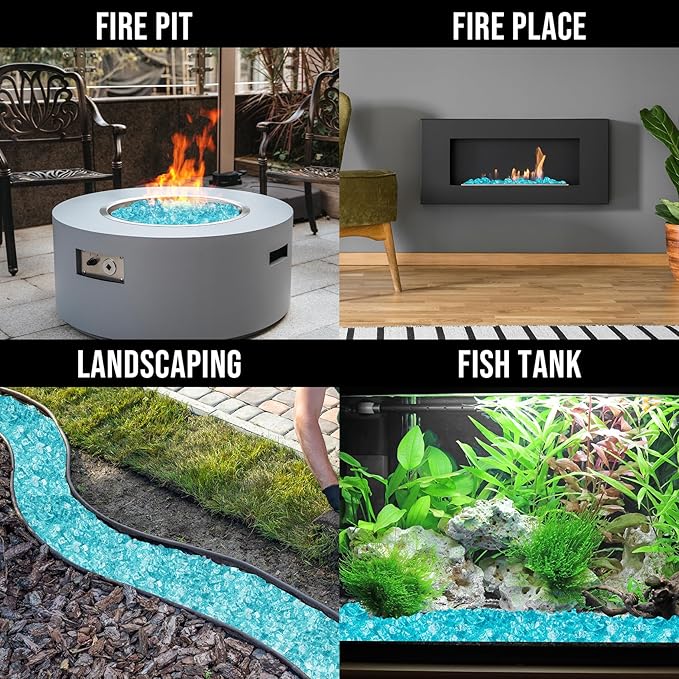 Skyflame High Luster 10-Pound Fire Glass for Fire Pit Fireplace Landscaping (1/2", Aqua Blue)