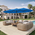 15FT Double Sided Patio Umbrella with Base Included Large Outdoor Market Umbrella with Crank Handle, UV Resistant Canopy, Sturdy Frame for Garden, Poolside, Deck, Royal Blue