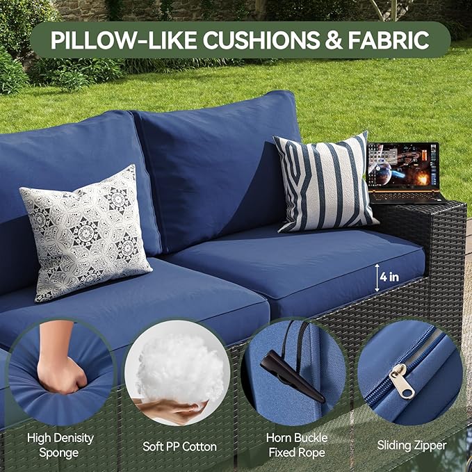 Aoxun Outdoor Furniture with 44'' Fire Pit, 7 Pcs Outdoor Patio Furniture Sets with 4in Thicken Cushion, Widen Armrests Wicker Outdoor Sectional for Backyard (Waterproof Cover Include)