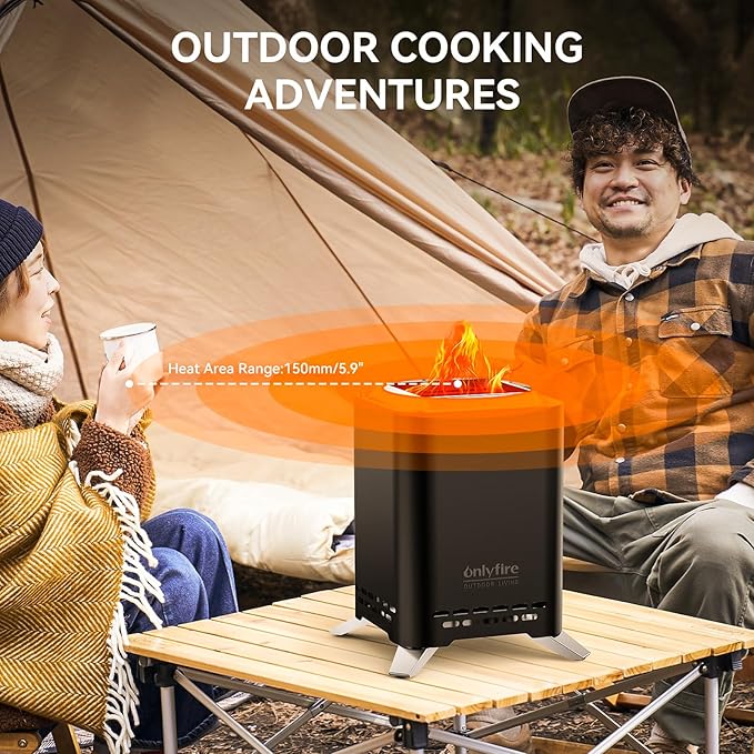 ONLYFIRE OUTDOOR LIVING 2-in-1 Smokeless Fire Pit with Pot Bracket & Carry Bag, Portable Camping Stove, Wood Burning Mini Tabletop Fireplace for Patio Backyard RV Tailgating, Black 9", #FP052