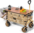 WHITSUNDAY Collapsible Folding Wagon with Table, Heavy Duty Utility Beach Wagons with All-Terrain Wheels for Camping,Garden,Sports Yellow