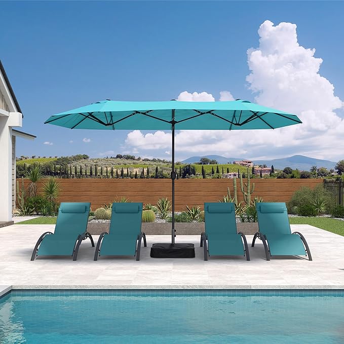 PURPLE LEAF 13ft Patio Market Umbrella with Base Double-Sided Rectangle Outdoor Table Sun Umbrellas with Crank 12 Heavy Duty Sturdy Ribs for Pool Beach Deck Backyard Turquoise Blue