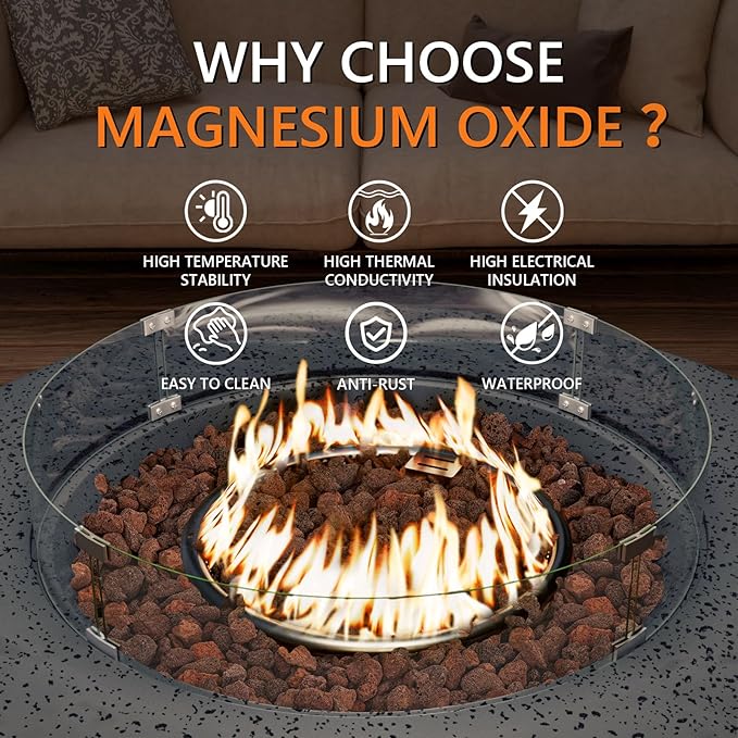 COSIEST 42 inch Outdoor Propane Fire Pit Coffee Table w Concrete Round Base Patio Heater, Certified, 50,000 BTU Stainless Steel Burner, Free Lava Rocks, Rain Cover, Wind Guard, Tank Cover, Gray