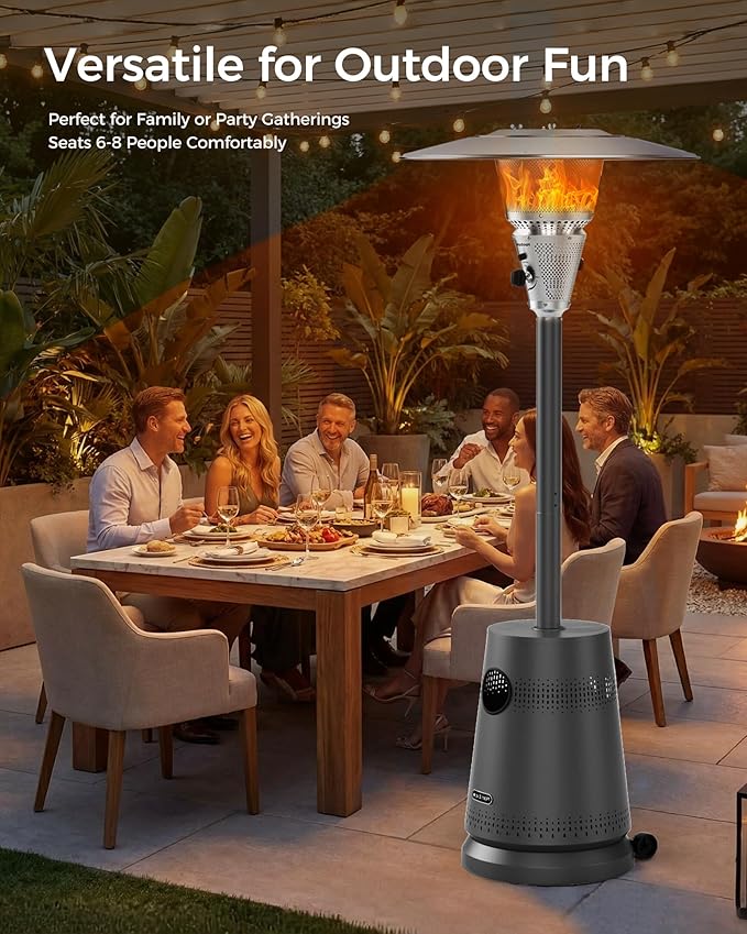 50,000 BTU Patio Heater for Outdoor Use, Portable Propane Patio Heater with Wheels, Stainless Steel Burner for Porch Deck Garden (Basic Black)
