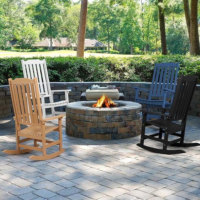 Outdoor Rocking Chair, Oversized All Weather High Back Porch Rocker, Patio Rockers for Outside