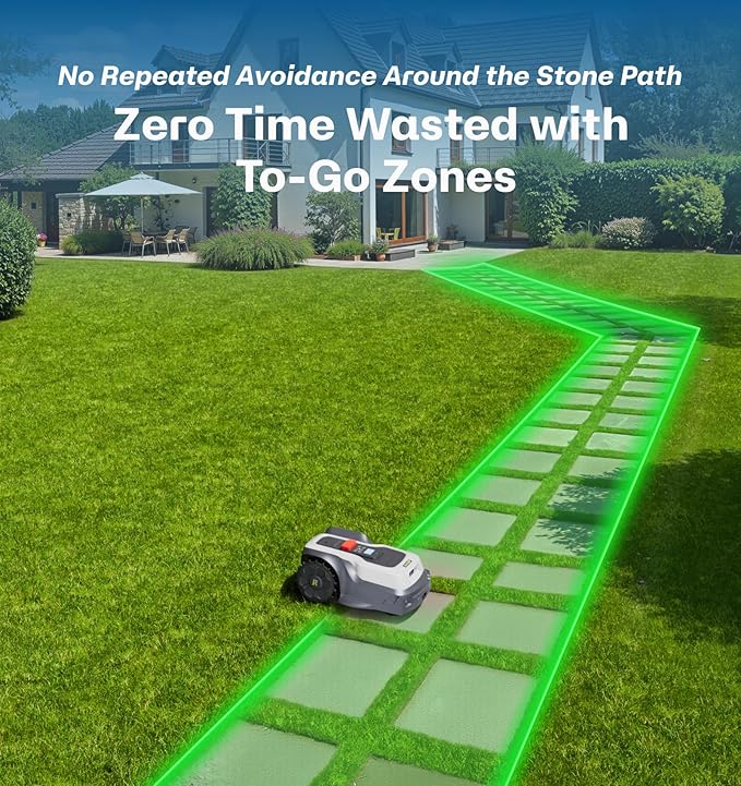 Robot Lawn Mower No Wire T1200Pro 2025 with L-Shape Wall Mount Rod, Automatic Robot Mower, Ride-on Edge Mowing, Multiple Zones Management, AI Obstacle Avoidance, for Lawn Up to 0.37 Acre