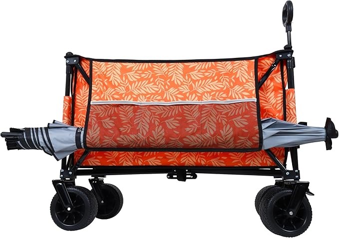 Collapsible Foldable Extended Wagon with 480lbs Weight Capacity, Heavy Duty Folding Utility Garden Cart with Big All-Terrain Beach Wheels & Drink Holders,Side Pocket and Brakes for Camping Sports