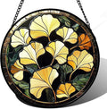 CRISGIF Stained Glass Window Hanging - Ginkgo Leaf Suncatcher for Doors Garden Patio Retro Fall Decor Sun Catchers Christmas Mother's Day Birthday Gifts for Women Men Mom Nana Friend 15 in