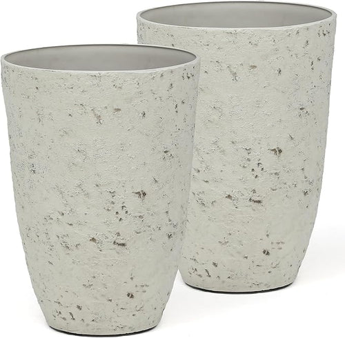 19.5" Plant Pots Tall Resin Planters for Plants Set of 2 Outdoor Country Large Flower Pot Front Porch Decor Handmade Birch Bark Texture Heavy-Duty Weather-Resistant Home Garden Indoor White
