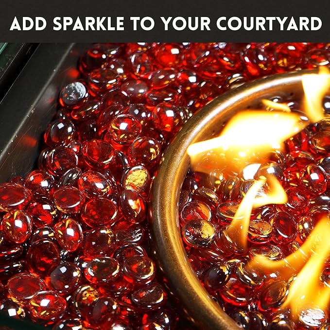 GasSaf Red Fire Glass Beads for Outdoor Fire Pit, Fireplace, Replaces Existing Gas Logs & Lava Rocks, 3/4 Inch Glass(20 Pound)(Red Luster)