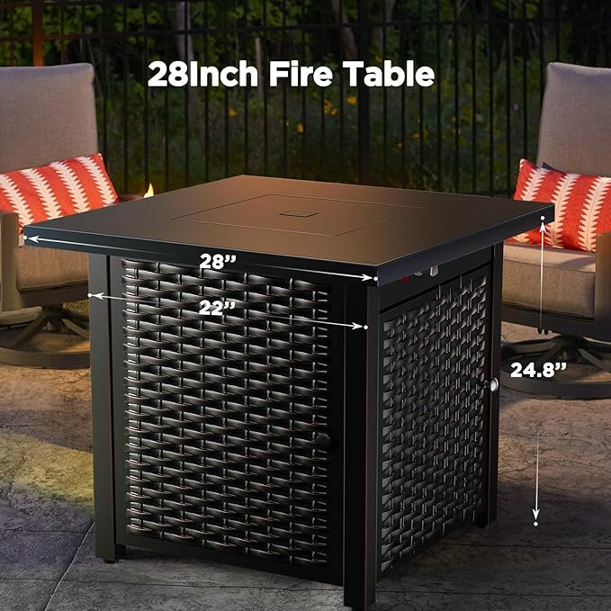 Ciays 28 Inch Propane Fire Pit CSA-Listed Outdoor Fire Pit Table, 50,000 BTU Steel Gas Fire Pits with Lid and Lava Rock, Add Warmth and Ambience to Parties On Patio Deck Garden,Black,CIFPT3-N1