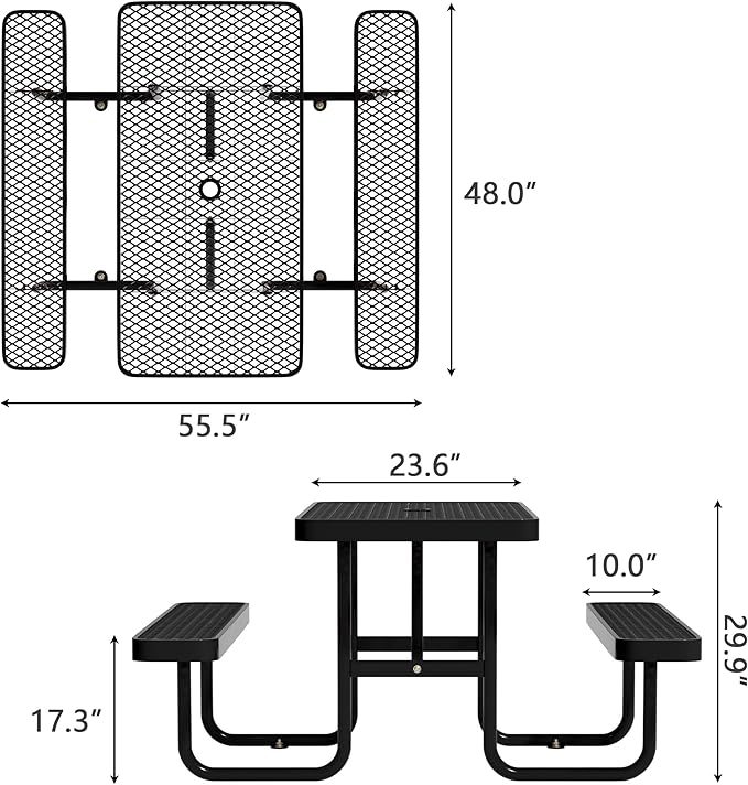 HIMcup 4 FT Metal Picnic Tables for Outside, Outdoor Coated Steel Heavy Duty Commercial Picnic Table with Benches, Patio Table Rectangular Furniture Set for Garden, Lawn, Shops, Parks