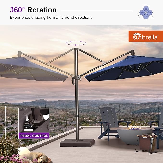 PURPLE LEAF 10FT Cantilever Patio Umbrella with 360-degree Rotation Aluminum Round Outdoor Offset Hanging Umbrella for Patio Pool, Spectrum Indigo