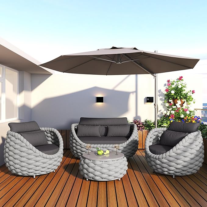 TWT Aluminum Outdoor Patio Furniture Set with Coffee Table, 6 Piece Patio Conversation Sets with Washable Cushions Covers, Patio Sectional Furniture Set for Porch, Balcony, Deck, Yard