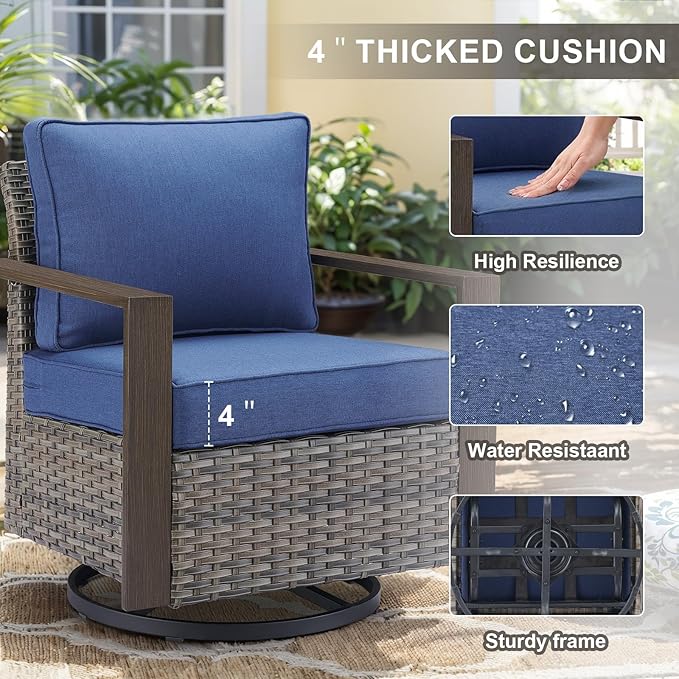 Belord Outdoor Swivel Rocker Chairs Set of 2 with Metal Wide Armrests, 3 Piece Patio Bistro Wicker Chairs with Side Table, Comfort Glider Furniture for Porch, Deck, Sunroom, Backyard