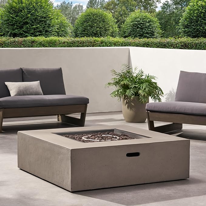 Propane Fire Pit Table, 40 Inch Firepits for Outside, Square Gas Fire Pit for Outside Patio, Propane Fire Table, 50000BTU, Light Grey