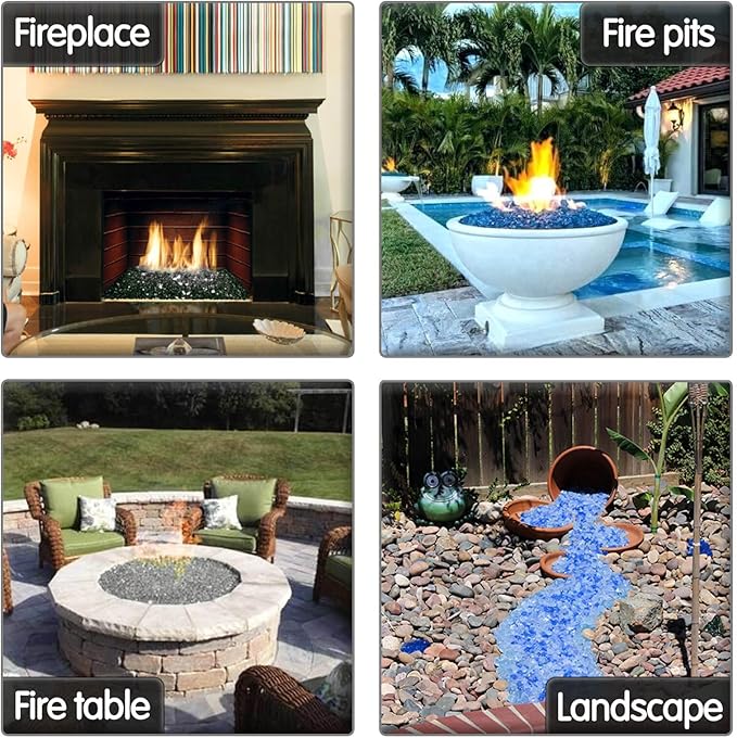 Grisun Green Fire Glass for Fire Pit 10 Pounds - 1/2 Inch High Luster Reflective Tempered Glass Rocks for Natural or Propane Fireplace, Safe for Outdoors and Indoors Firepit Glass