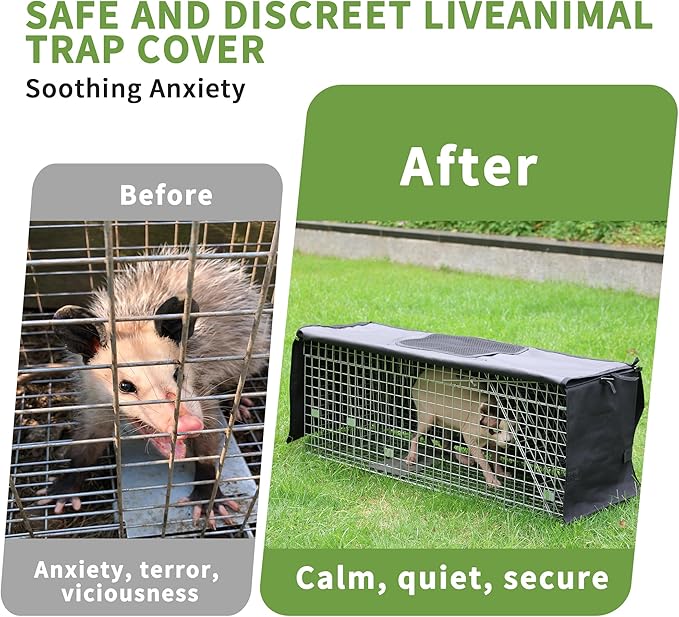 Upgraded Live Animal Trap Cage Cover with Window, Cat Trap for Stray Cats 32 Inch Heavy Duty Folding Skunk Traps with Real Door for Raccoons, Opossums, Groundhogs, Skunks, Squirrels (Only Cover)