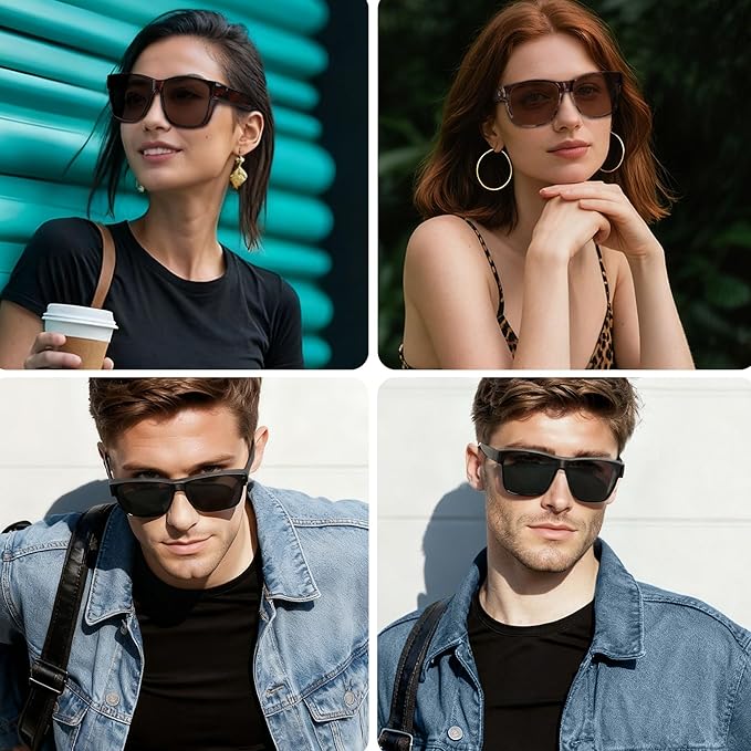 ANDWOOD Fit Over Glasses Polarized Sunglasses for Women Men Oversized Square Shades UV400 Protection