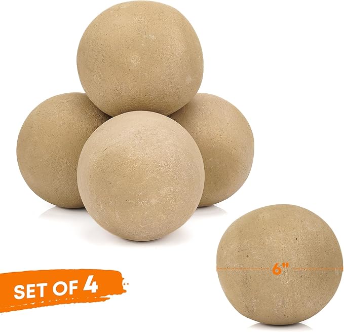 Stanbroil Ceramic Balls - 6" Round Fire Stones for Fire Pit Fire Bowl and Fireplace - Set of 4, Beige