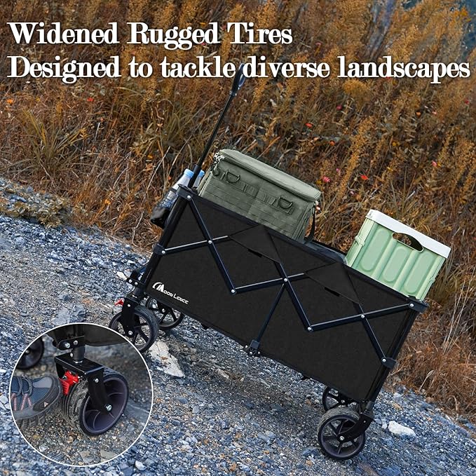 MOON LENCE Large Collapsible Foldable Wagon Cart, 220L Heavy Duty Folding Utility Wagon with All-Terrain Big Wheels, Suiitable for Garden, Grocery, Shopping, Camping, Beach, Picnics