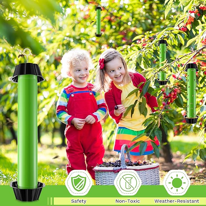 Qualirey 3 Pack Wasp Trap Bee Catcher, Wasp Traps Outdoor Hanging, Sticky Catcher for Hornets, Paper Wasps, Carpenter Bees (Green)