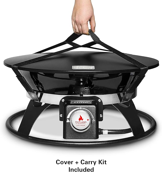 Outland Living Portable Propane Fire Pit, 21-inch, 58,000 BTU with Fire Pit Cover & Carry Kit, Smokeless Gas Firebowl | Perfect for Camping, Patio, Backyard, Tailgating, Deck, RV| Black 863 Cypress