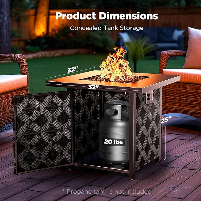 Ciays 32Inch Propane Fire Pit Table, 50,000 BTU Outdoor Gas Fire Pit Table CSA-Certified for Outside Patio with Removable Lid and Lava Rocks, Add Warmth and Ambience to Parties, Backyard, Garden
