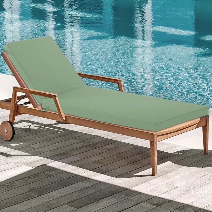 Chaise Lounge Cushions Outdoor Set of 4 - Waterproof and Fade Resistant Sun Lounger Replacement Cushions - Patio Lounger Pads with Removable Cover for Pool, Deck, 80 x 26 x 3 Inch, Sage Green
