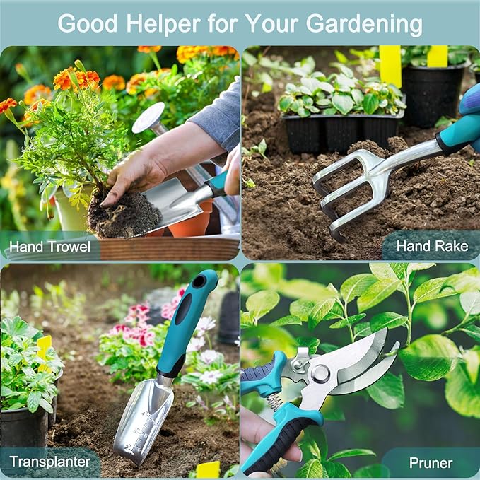 Kynup Garden Tools, Gardening Gift 7-Piece for Women, Men, Gardening Hand Tools Set with Rust-Proof, Stainless Steel, Aluminum Alloy Material, Ideal Gardening Supplies, Essentials, Garden Stuff