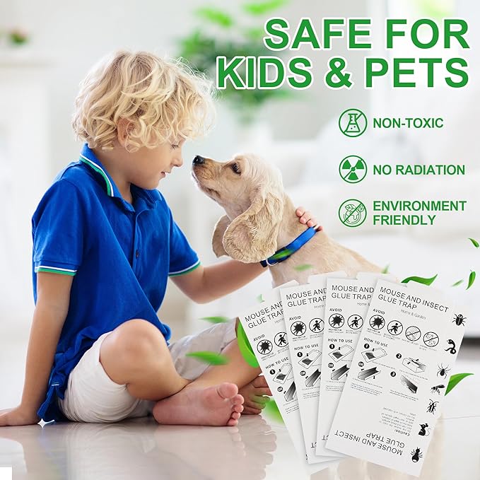 36Pack Mouse & Insect Traps Indoor for Home - Glue Traps for Mice Roach Ant Snake Rats Rodents, Sticky Adhesive Tray with Non-Toxic & Safe, Easy to Use - Versatile Placement for Home, Office