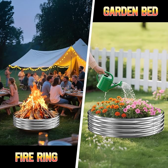 60 Inch Fire Pit Ring 5FT Galvanized Steel, 12" Raised Heavy Duty Wood Burning Fire Pits&Outdoor Fireplace, Heat Resistant Campfire Ring with Spark Guard, for Outdoor Backyard, Patio & Camping Use